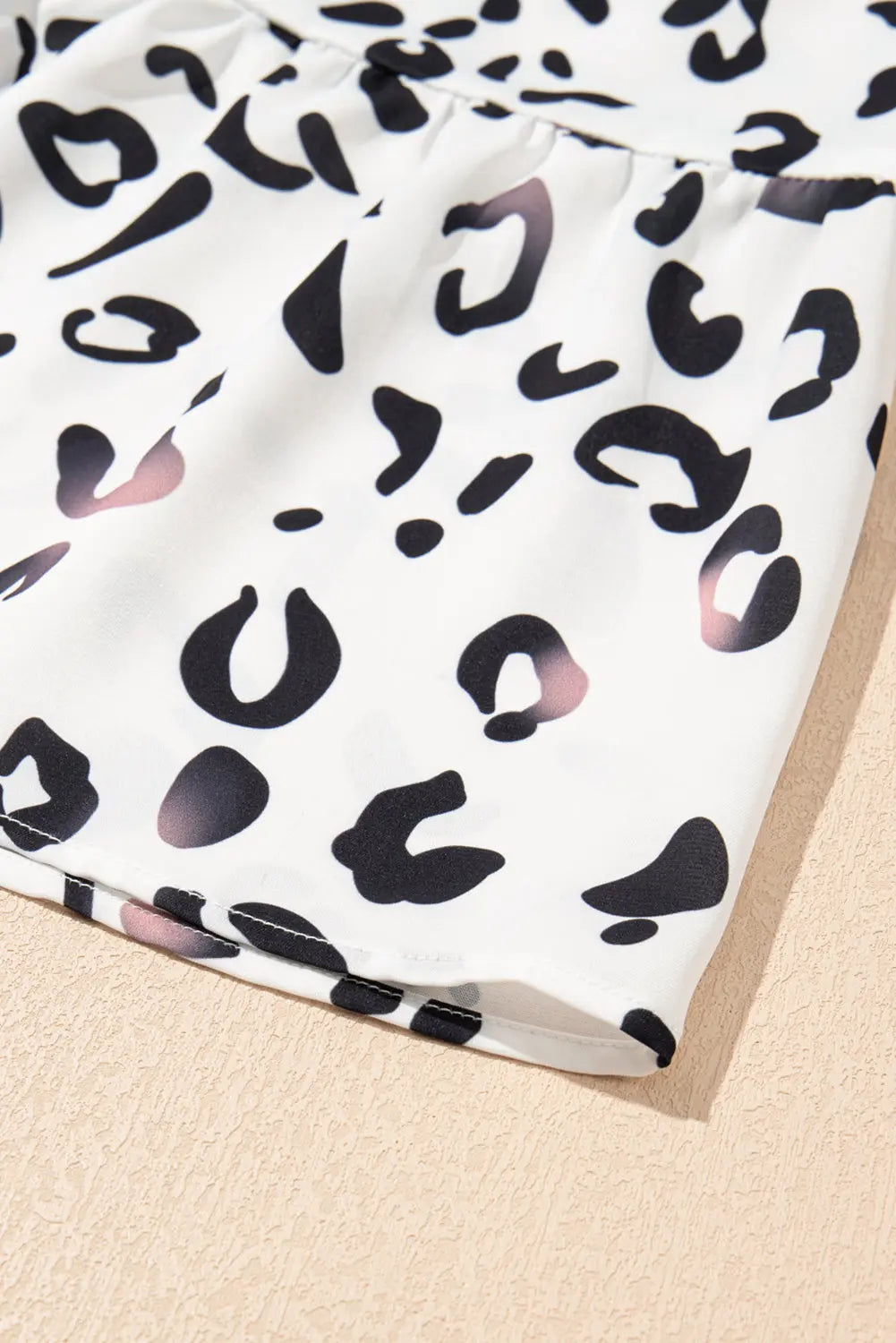 White Leopard Print Notch V Neck Loose Fit Maxi Dress - eAura