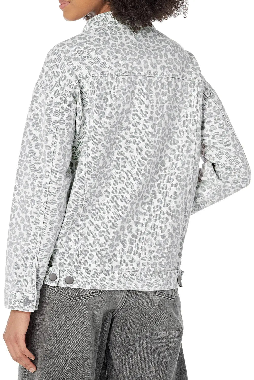 White Leopard Printed Flap Pocket Denim Jacket eAura