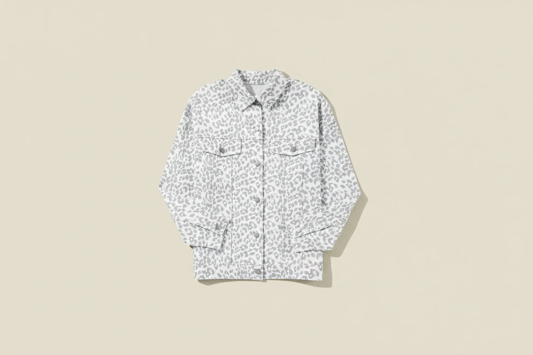 White Leopard Printed Flap Pocket Denim Jacket eAura