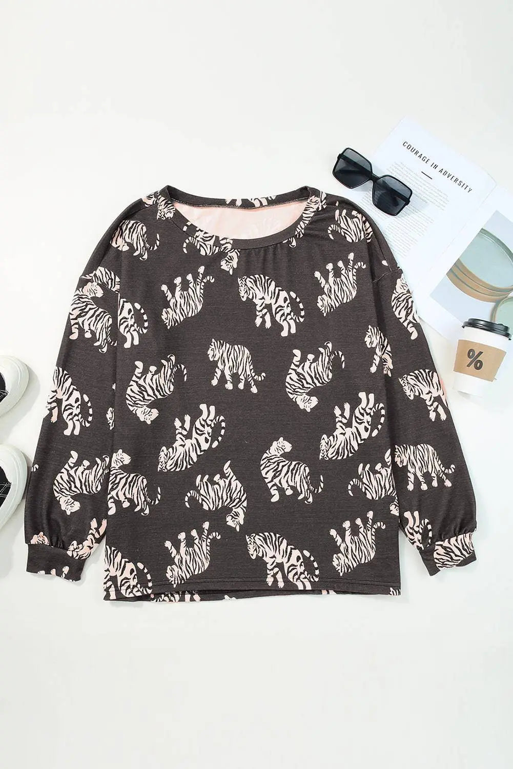 White Lively Tiger Print Casual Sweatshirt - BB Fashion Outlet