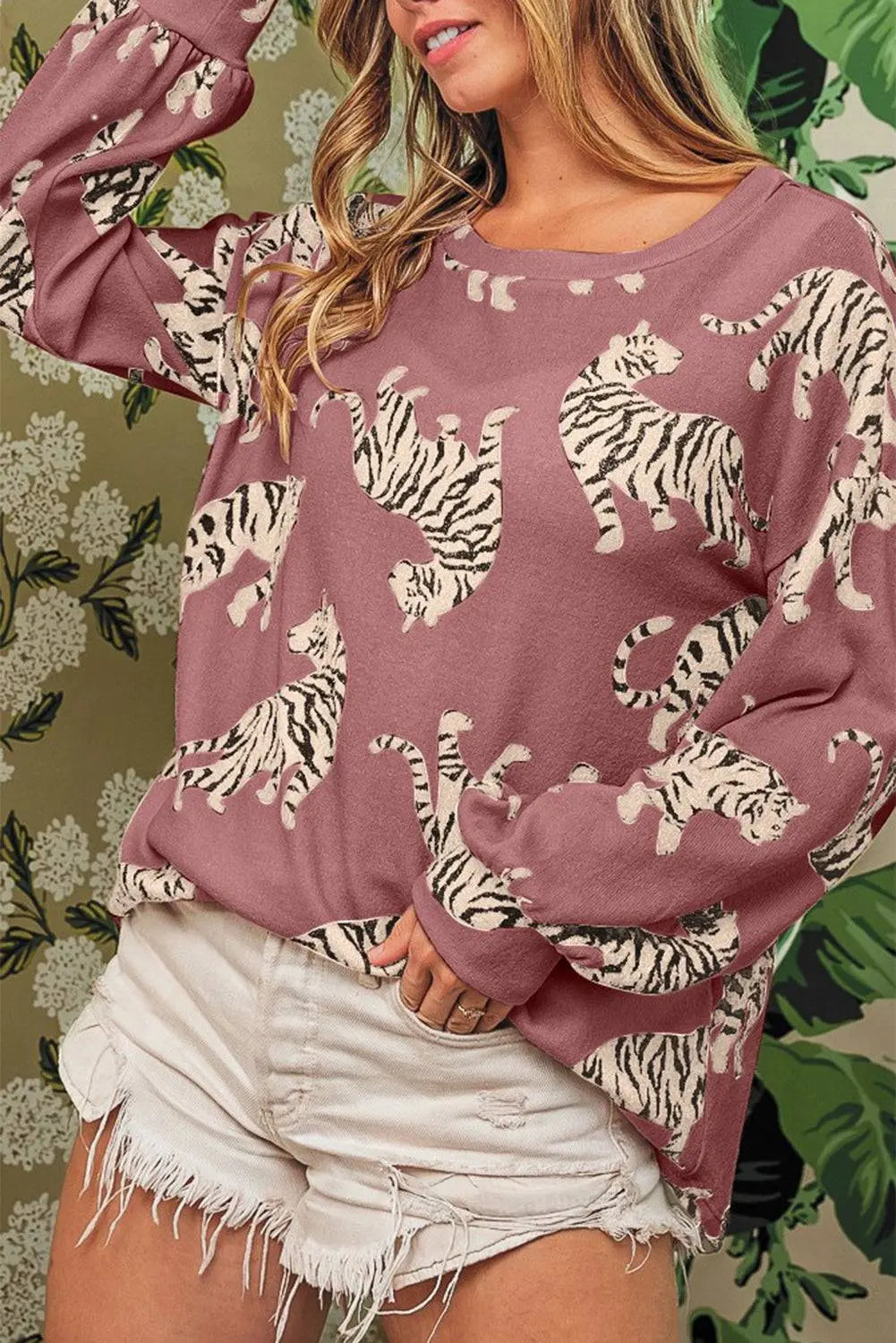 White Lively Tiger Print Casual Sweatshirt - BB Fashion Outlet