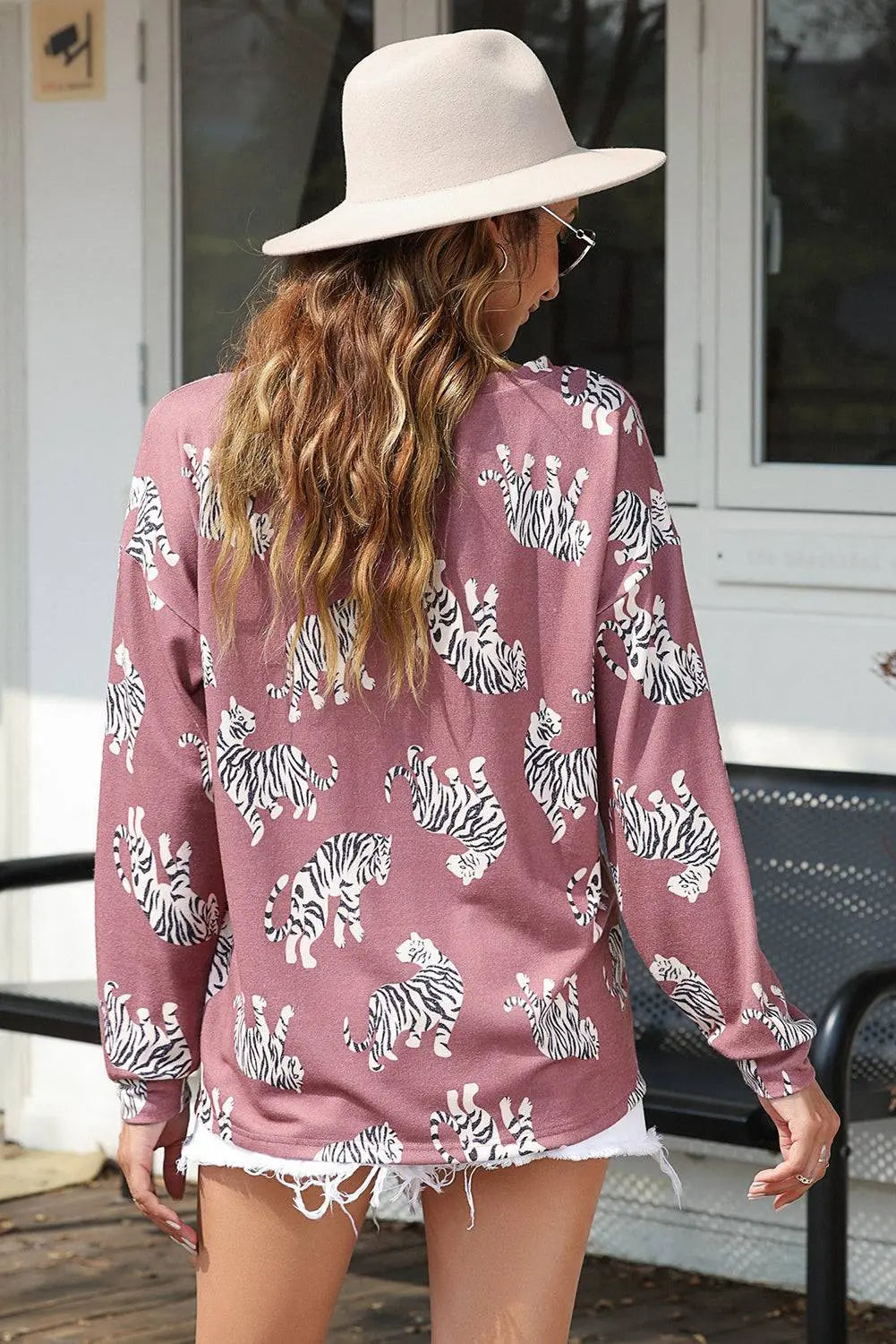 White Lively Tiger Print Casual Sweatshirt - BB Fashion Outlet