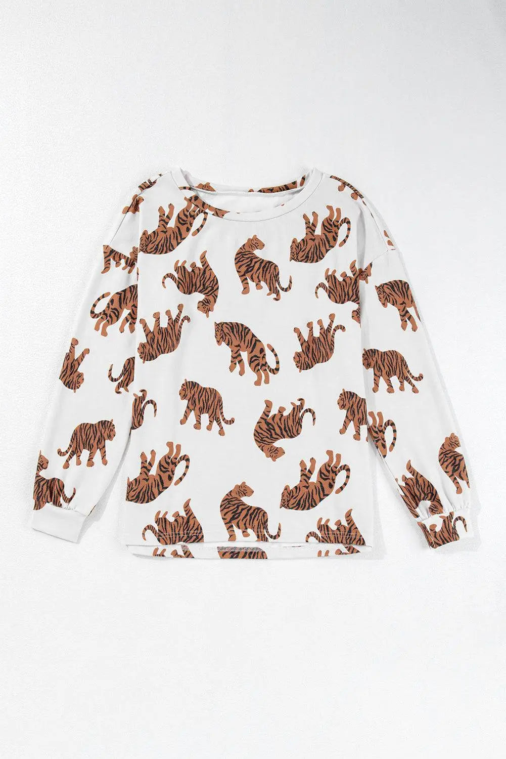 White Lively Tiger Print Casual Sweatshirt - BB Fashion Outlet