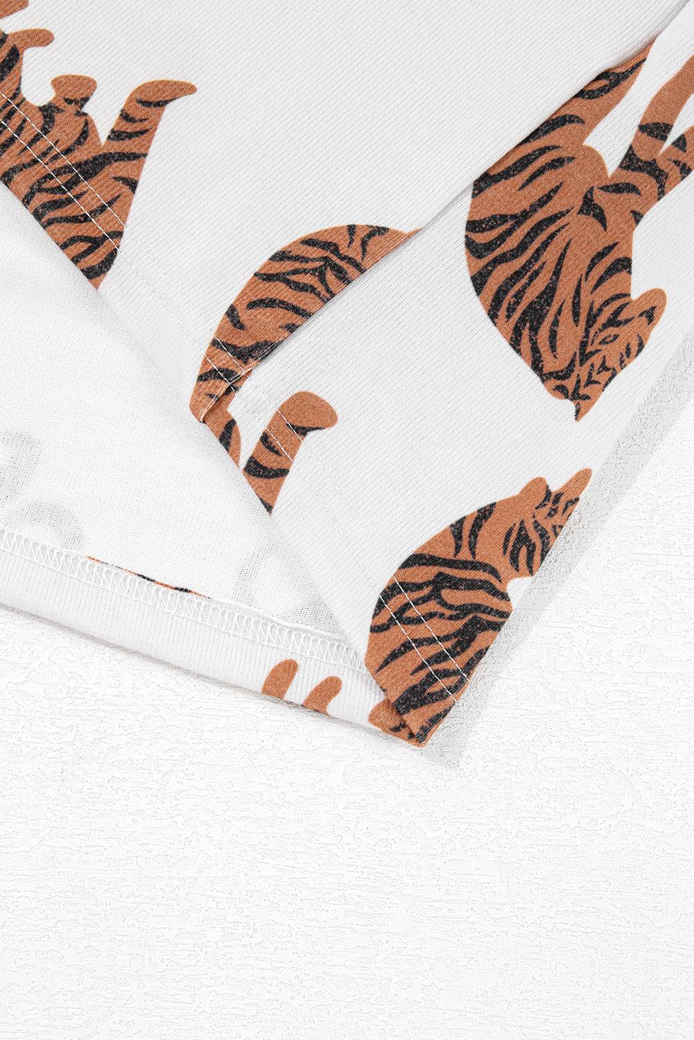 White Lively Tiger Print Casual Sweatshirt - BB Fashion Outlet