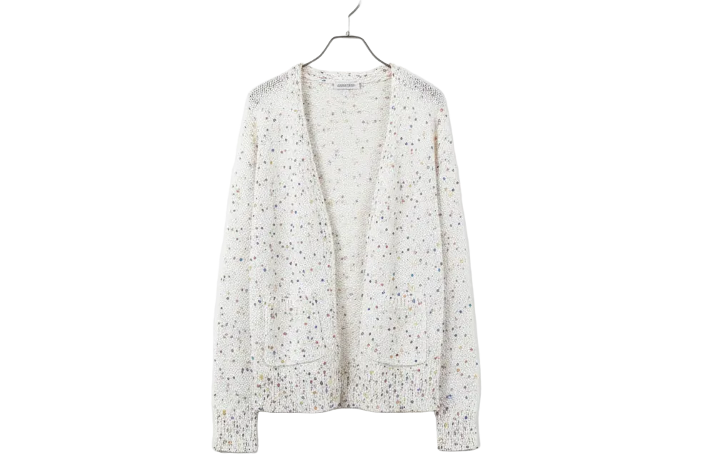 White Multicoloured Dotted Rib Knit Long Sleeve Cardigan - Sweaters & Cardigans/Cardigans