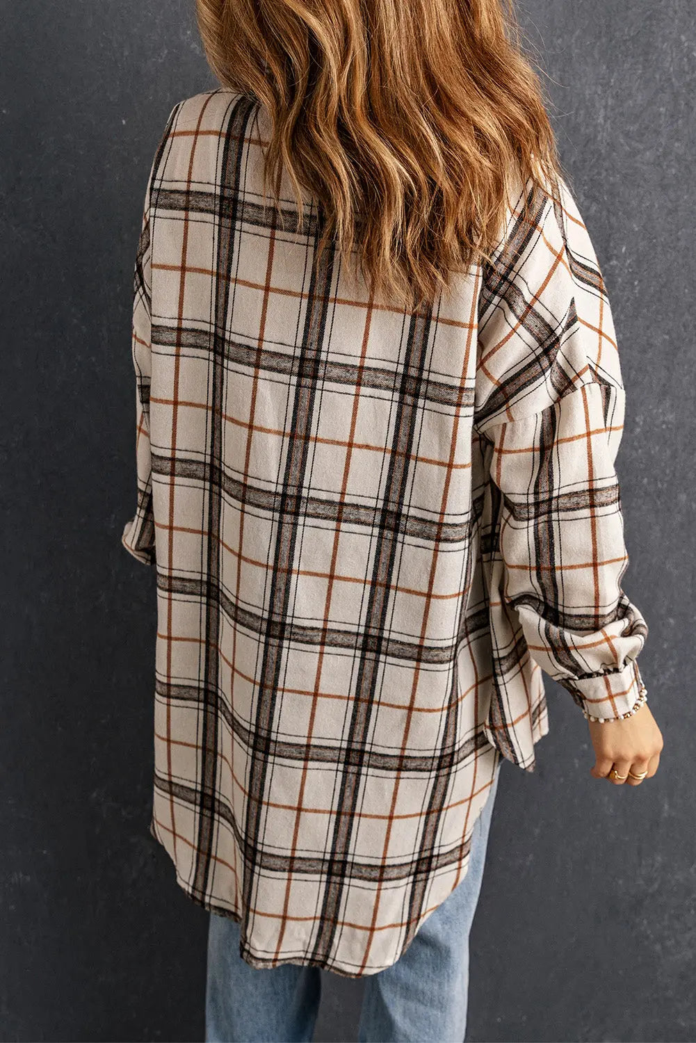 White Oversized Plaid Pattern Shacket with Slits eAura
