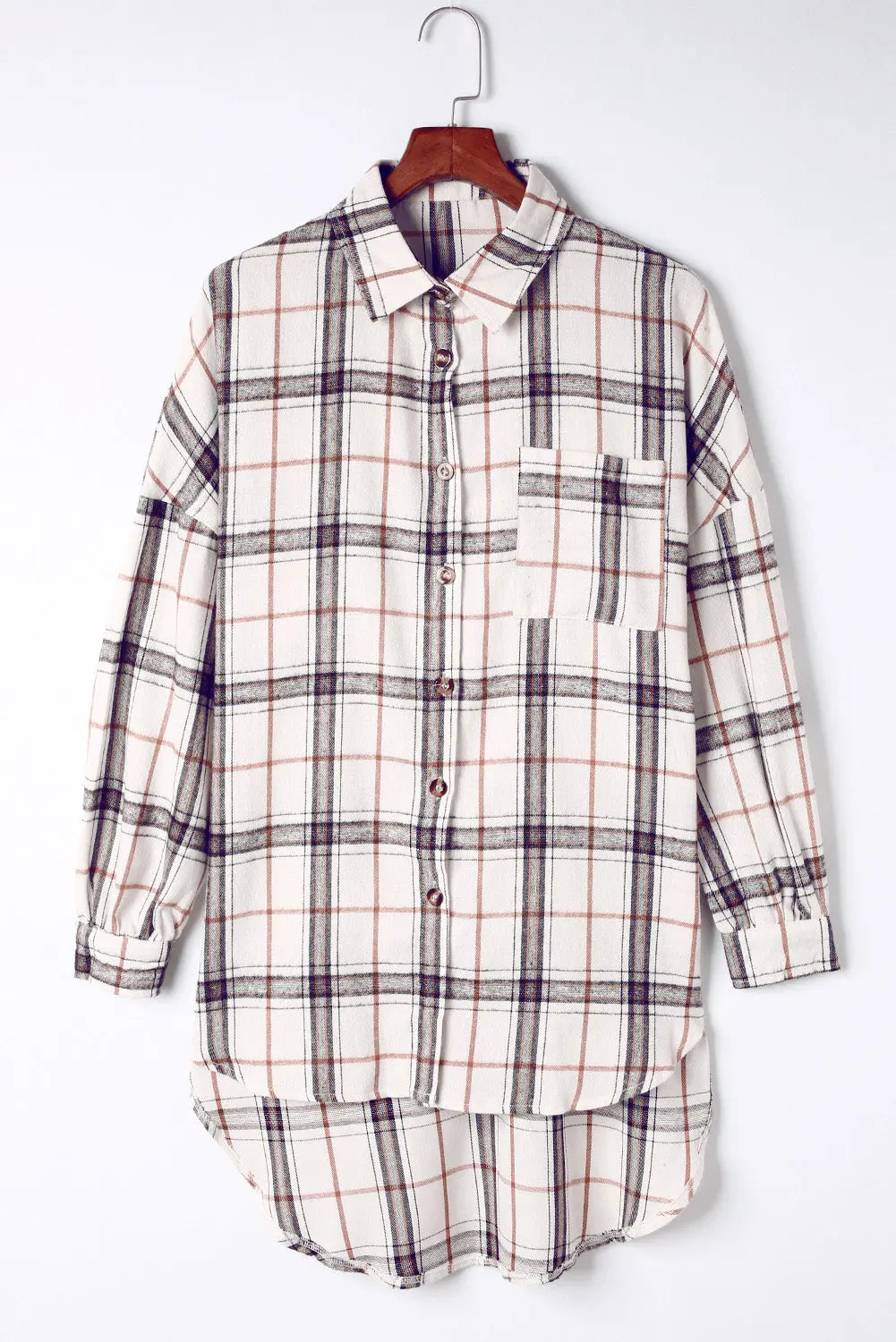 White Oversized Plaid Pattern Shacket with Slits eAura