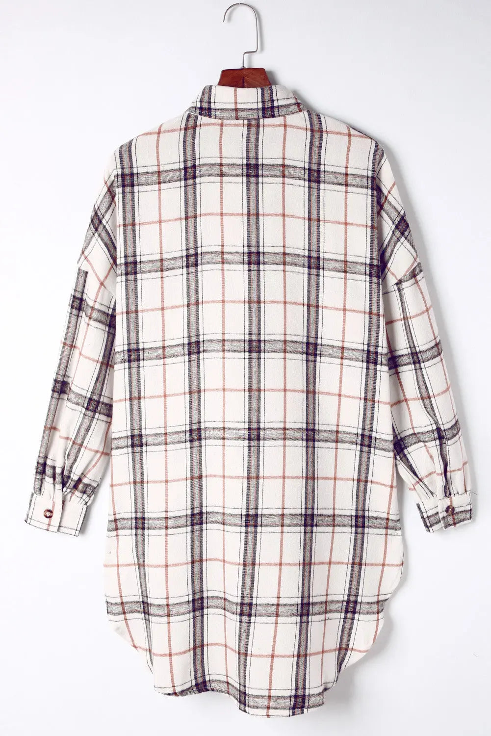 White Oversized Plaid Pattern Shacket with Slits eAura