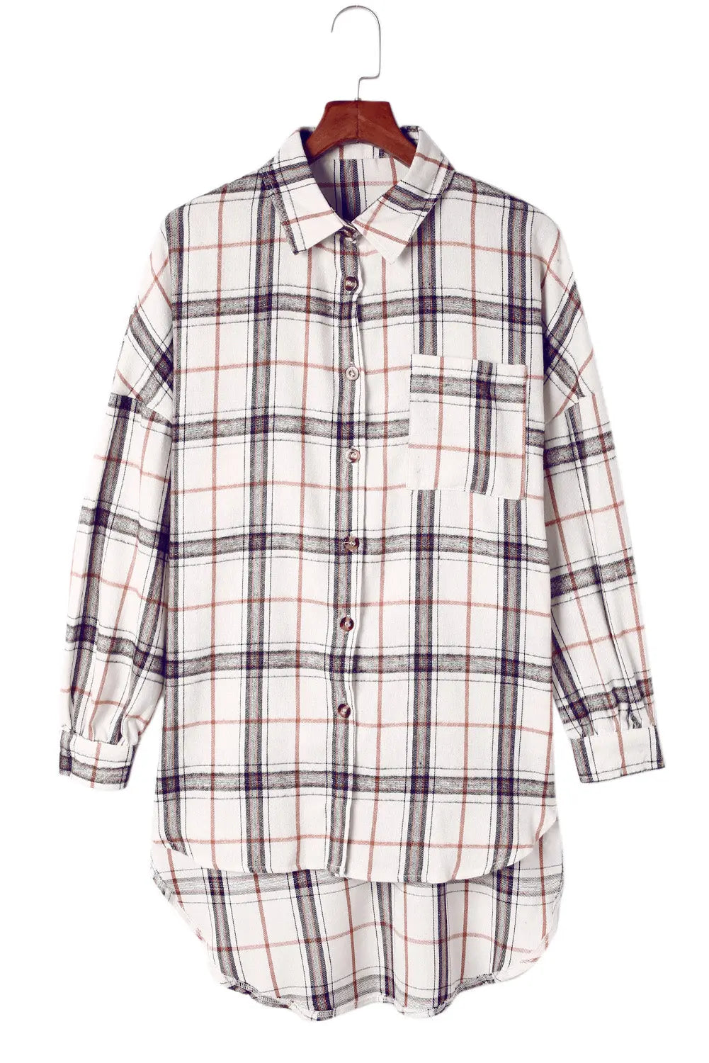 White Oversized Plaid Pattern Shacket with Slits eAura