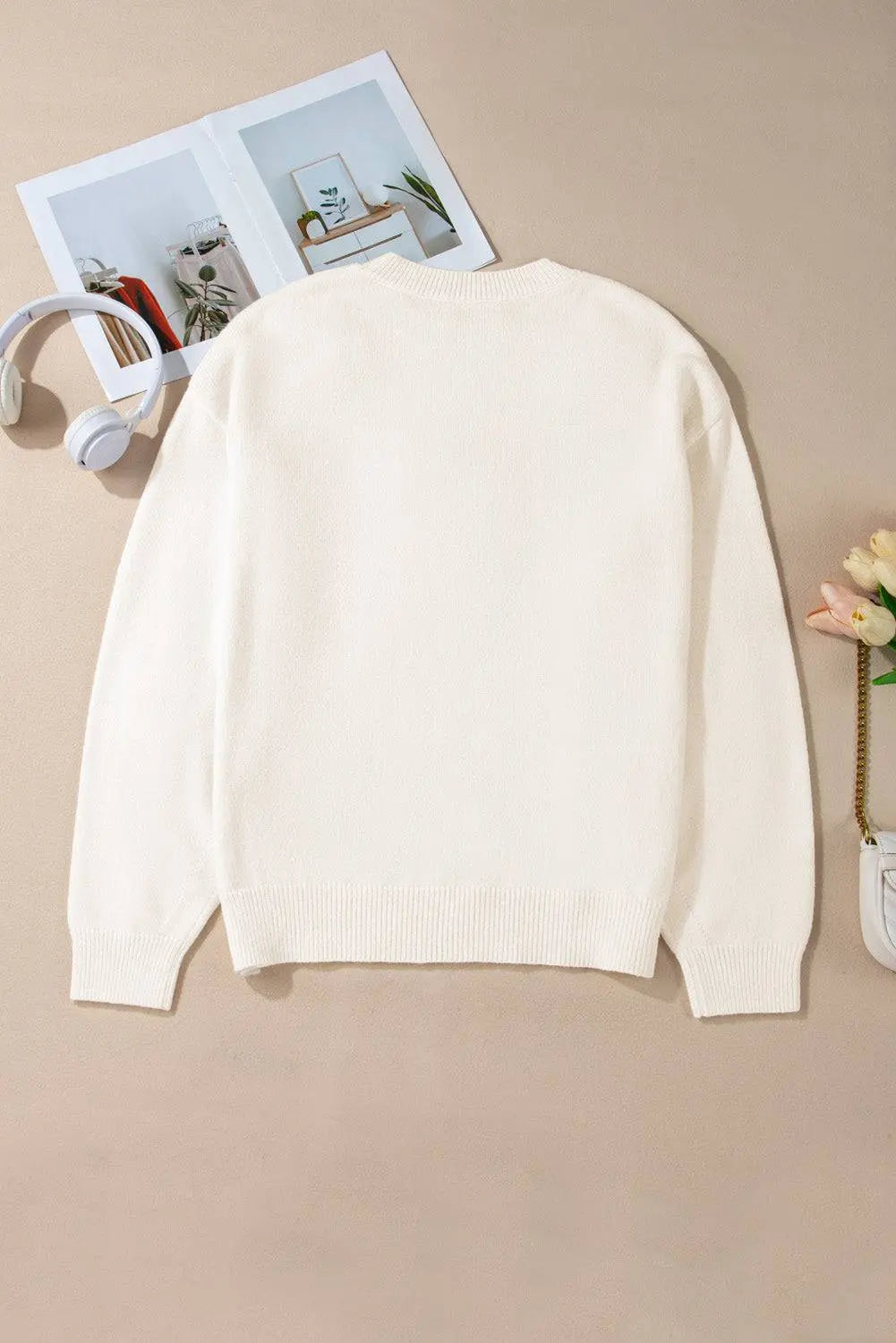 White Plus Size Flower Crochet Drop Shoulder Knit Sweater - BB Fashion Outlet