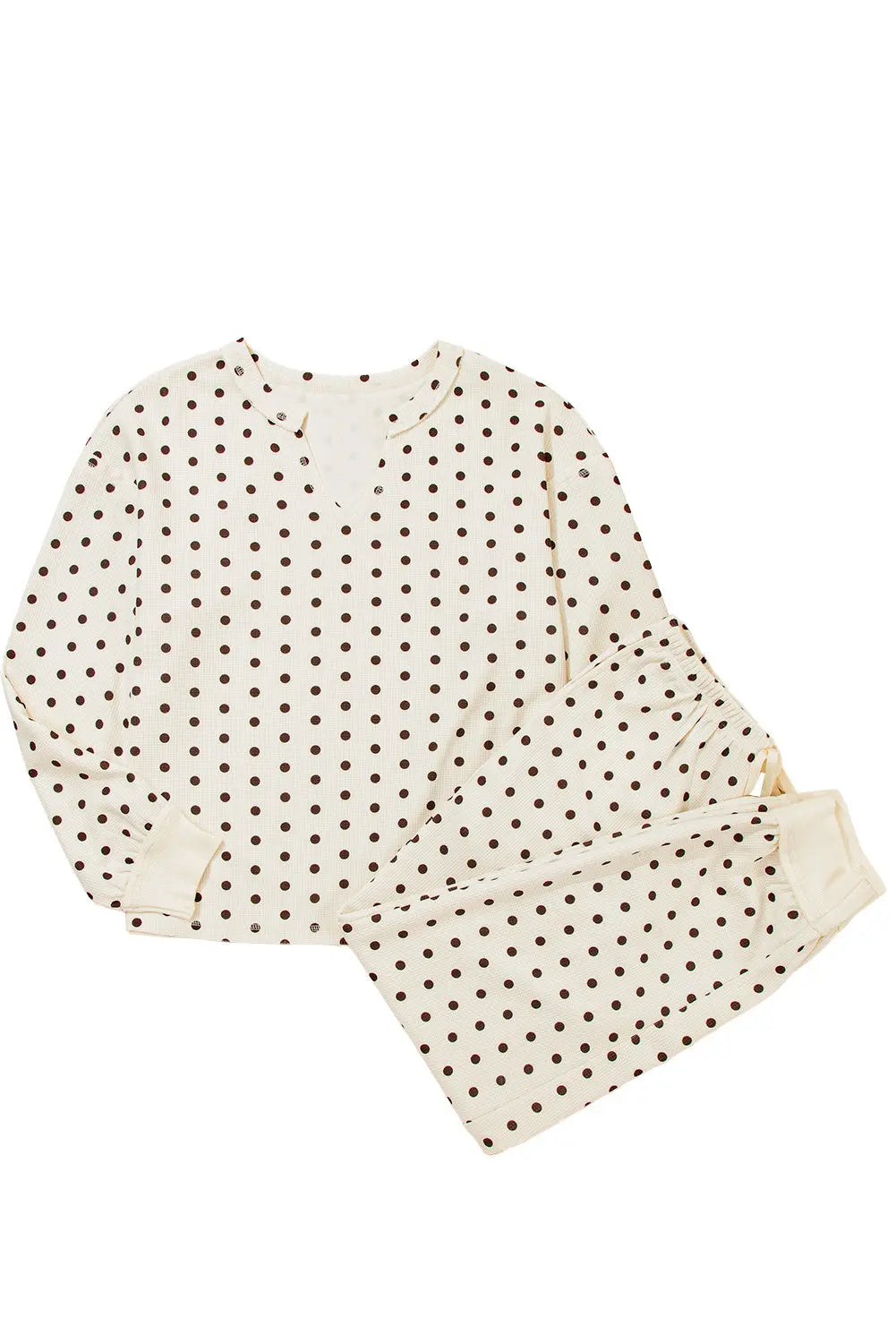 White Polka Dot Print Long Sleeve Top and Drawstring Bottoms Pyjamas - eAura