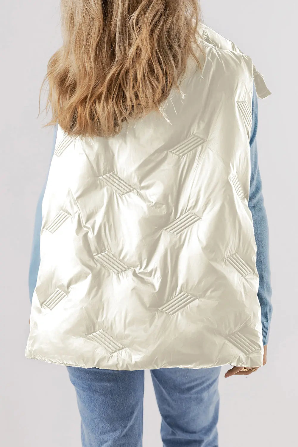 White Quilted High Neck Zip Up Jacket Vest Beagle Boutique Fashion Outlet