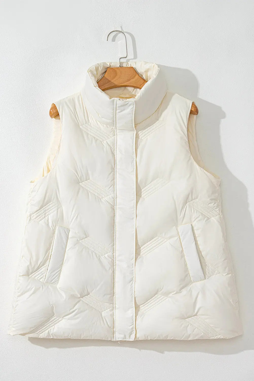 White Quilted High Neck Zip Up Jacket Vest Beagle Boutique Fashion Outlet