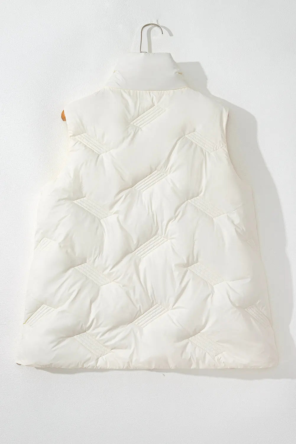 White Quilted High Neck Zip Up Jacket Vest Beagle Boutique Fashion Outlet