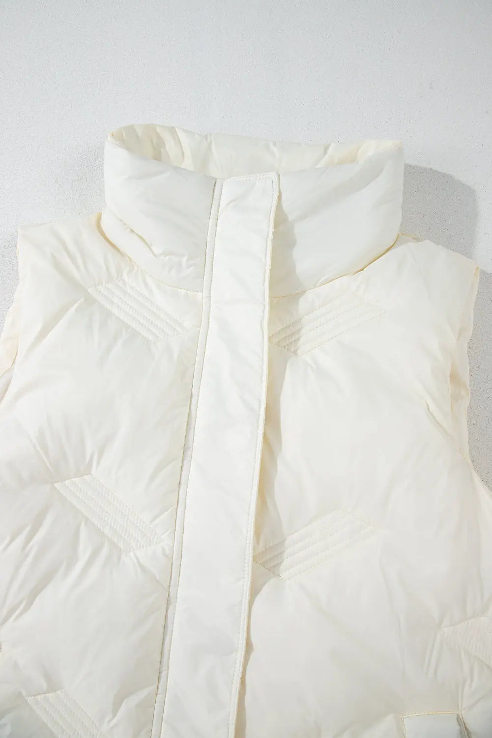 White Quilted High Neck Zip Up Jacket Vest Beagle Boutique Fashion Outlet