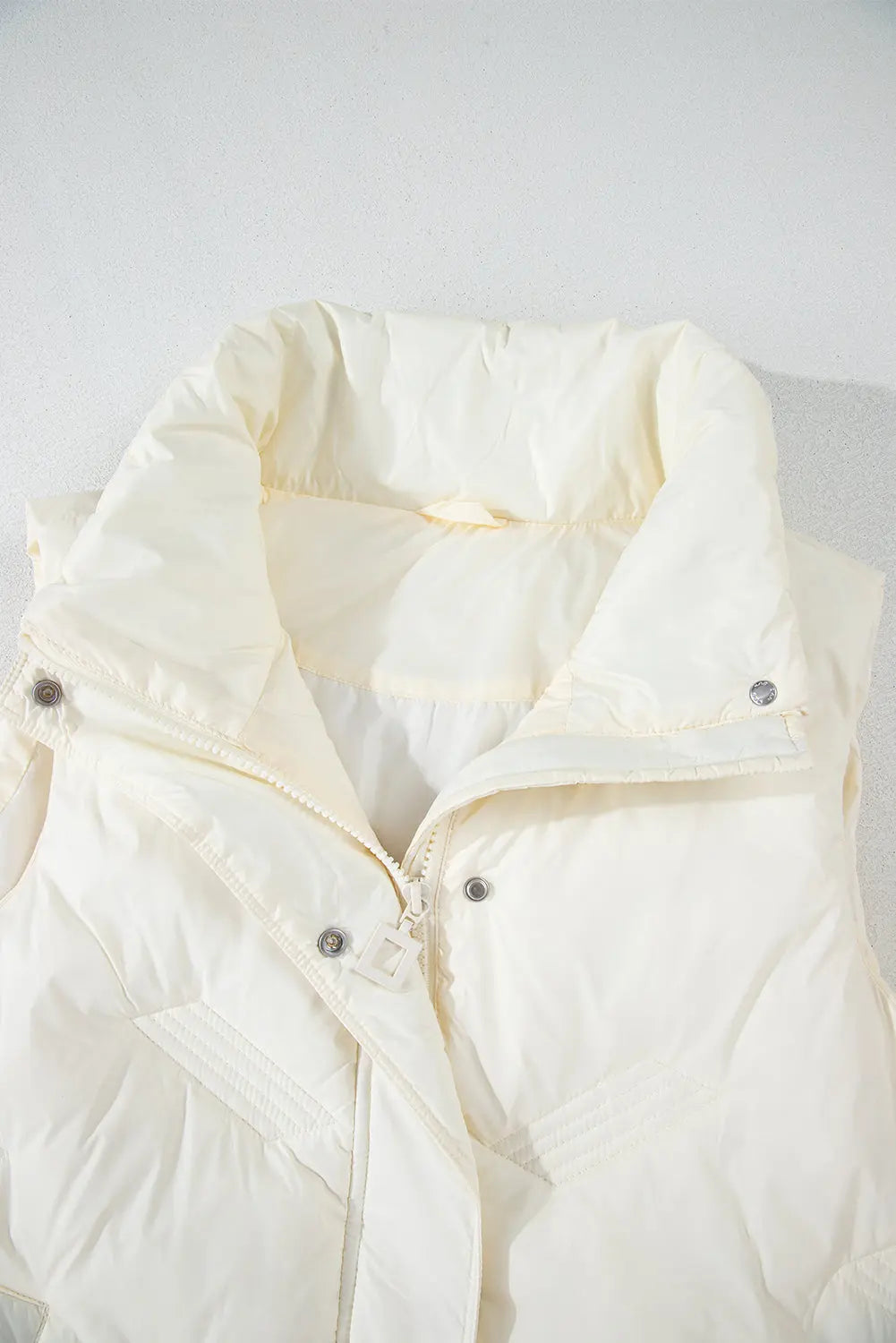 White Quilted High Neck Zip Up Jacket Vest - eAura