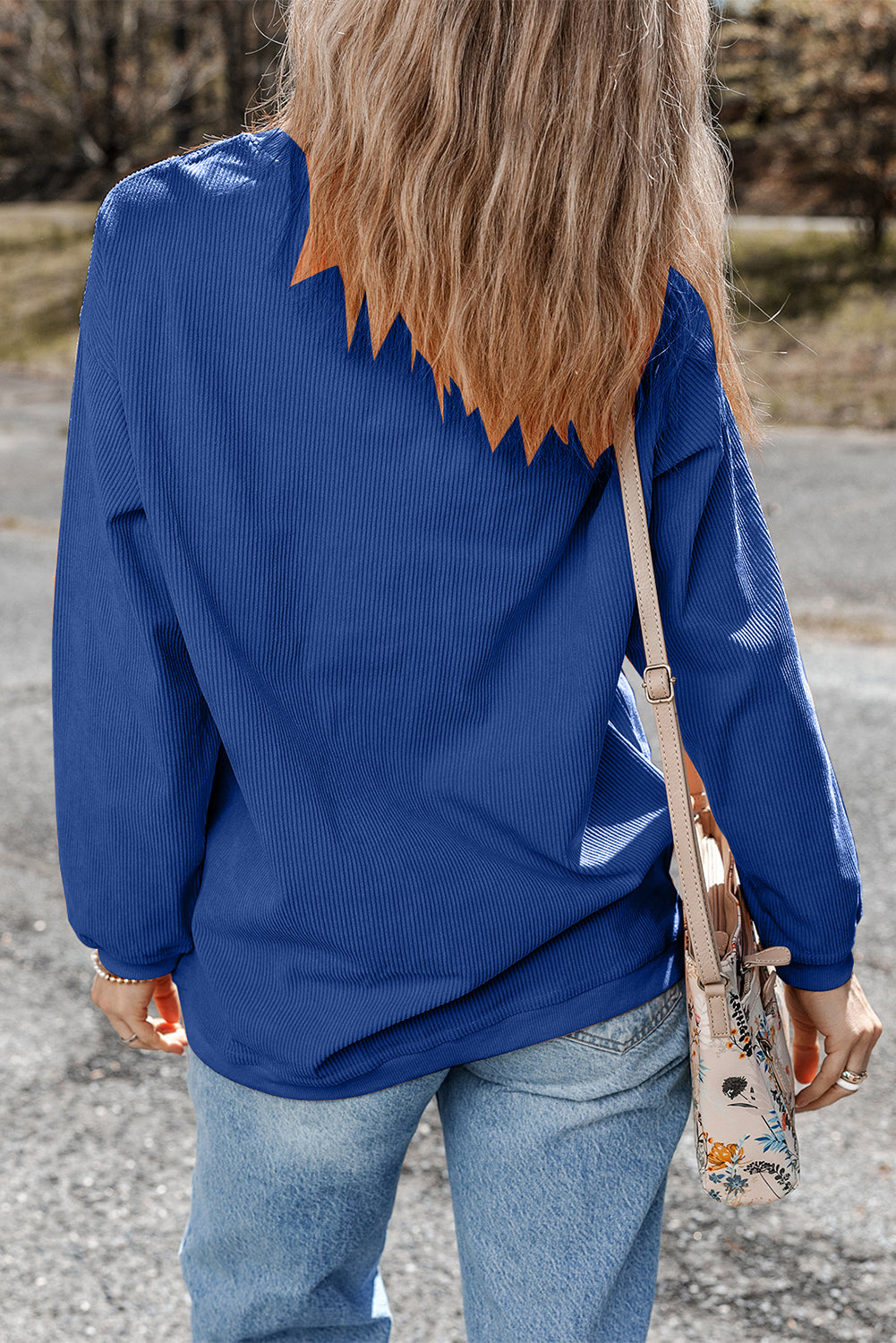 White Ribbed Corduroy Oversized Sweatshirt - Tops/Sweatshirts & Hoodies