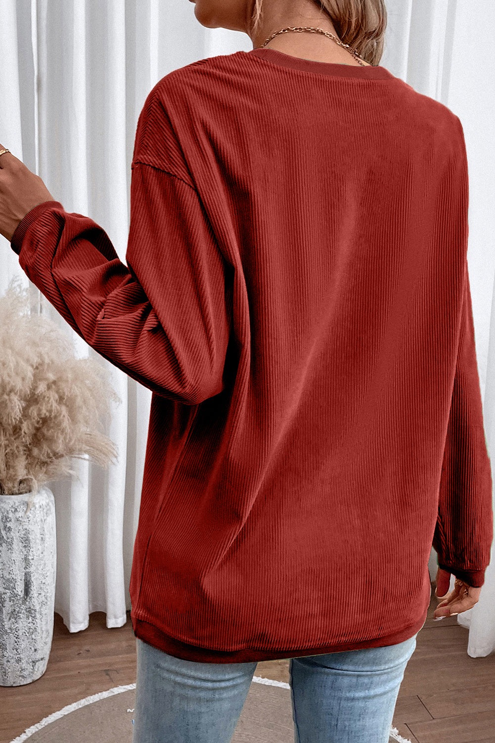 White Ribbed Corduroy Oversized Sweatshirt - Tops/Sweatshirts & Hoodies