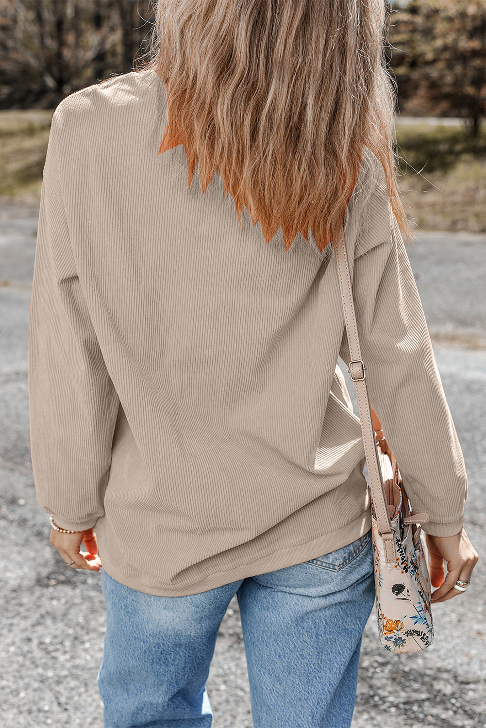 White Ribbed Corduroy Oversized Sweatshirt - Tops/Sweatshirts & Hoodies