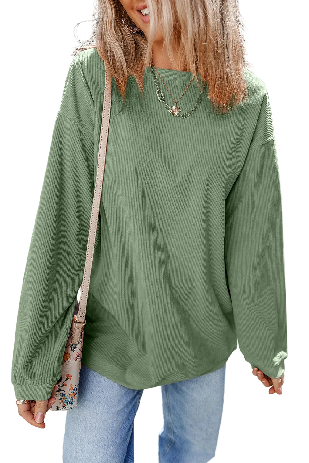 White Ribbed Corduroy Oversized Sweatshirt - Tops/Sweatshirts & Hoodies
