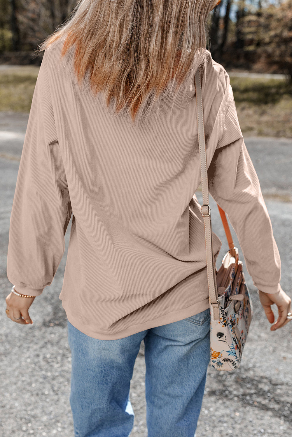 White Ribbed Corduroy Oversized Sweatshirt - Tops/Sweatshirts & Hoodies