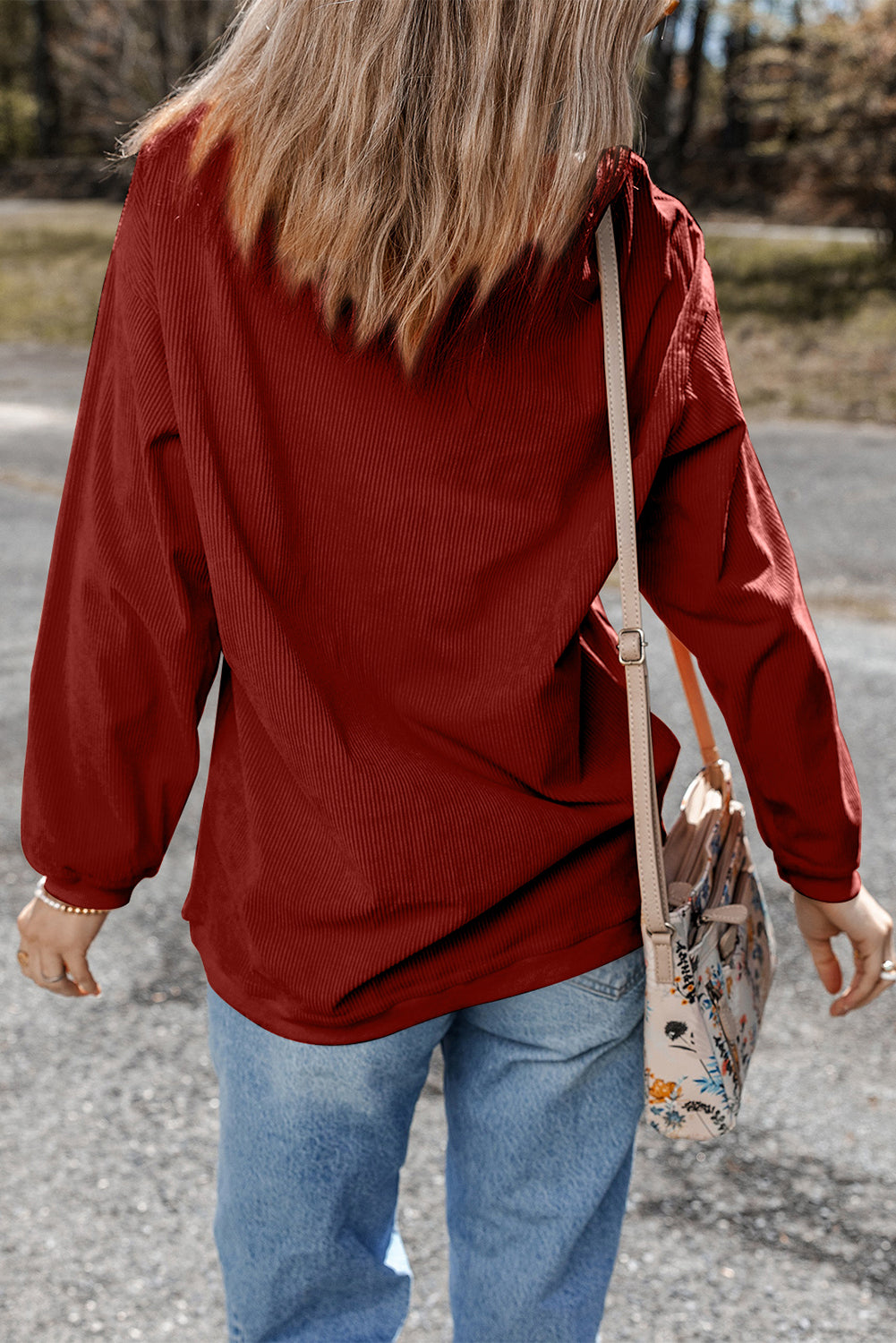 White Ribbed Corduroy Oversized Sweatshirt - Tops/Sweatshirts & Hoodies