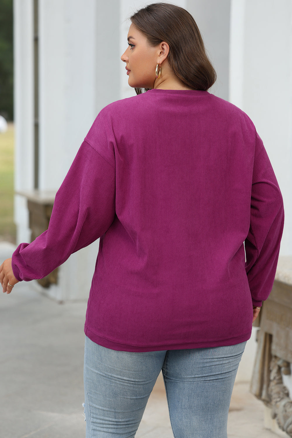 White Ribbed Corduroy Oversized Sweatshirt - Tops/Sweatshirts & Hoodies