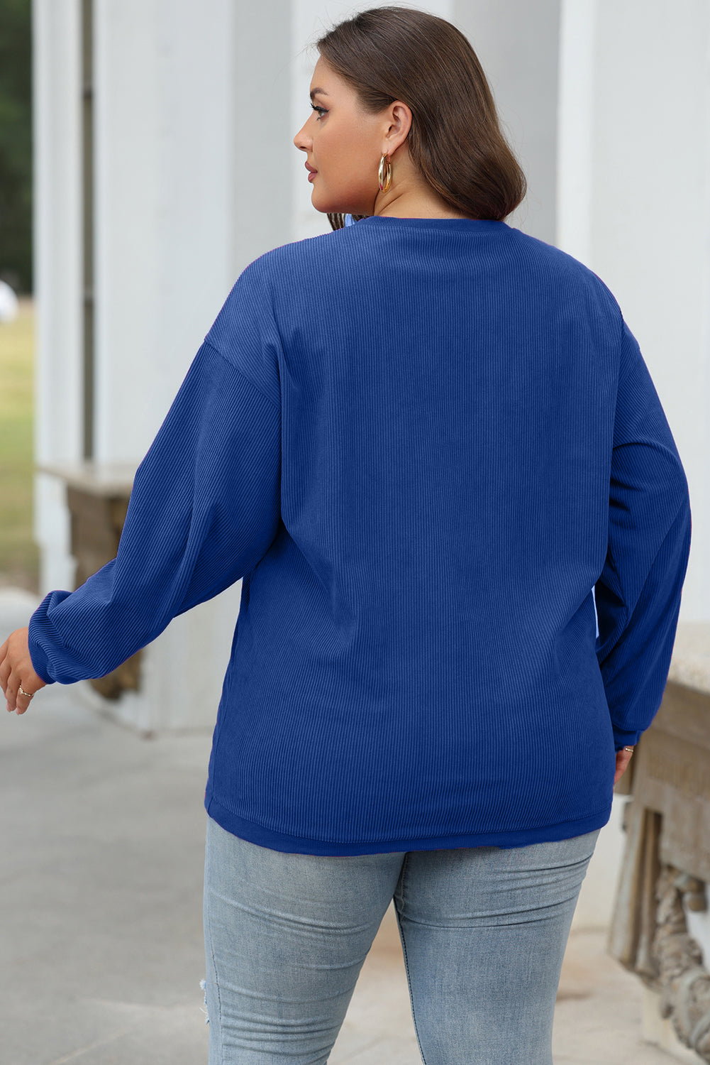 White Ribbed Corduroy Oversized Sweatshirt - Tops/Sweatshirts & Hoodies