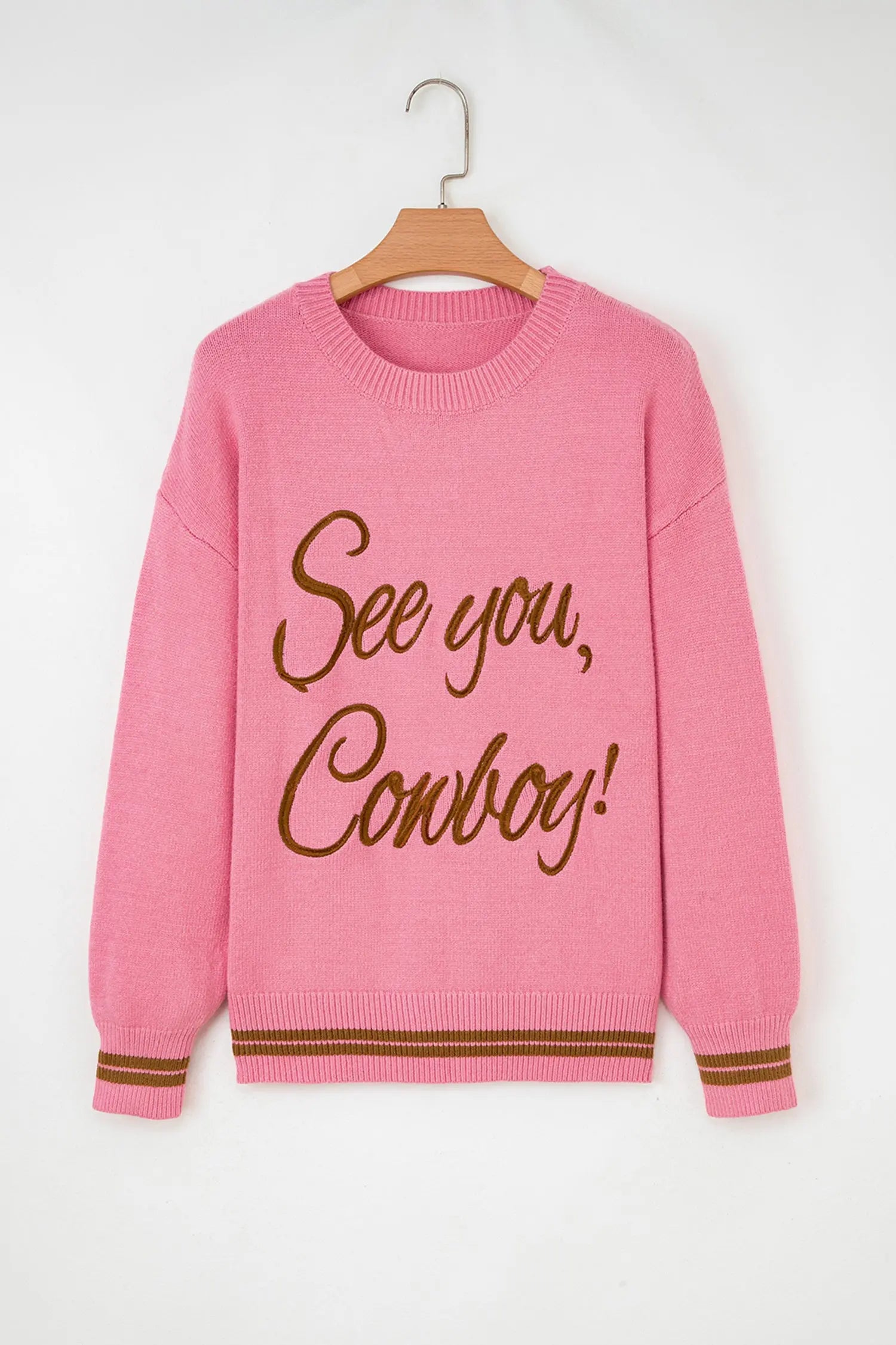 White See You Cowboy Embroidered Western Graphic Sweater - eAura