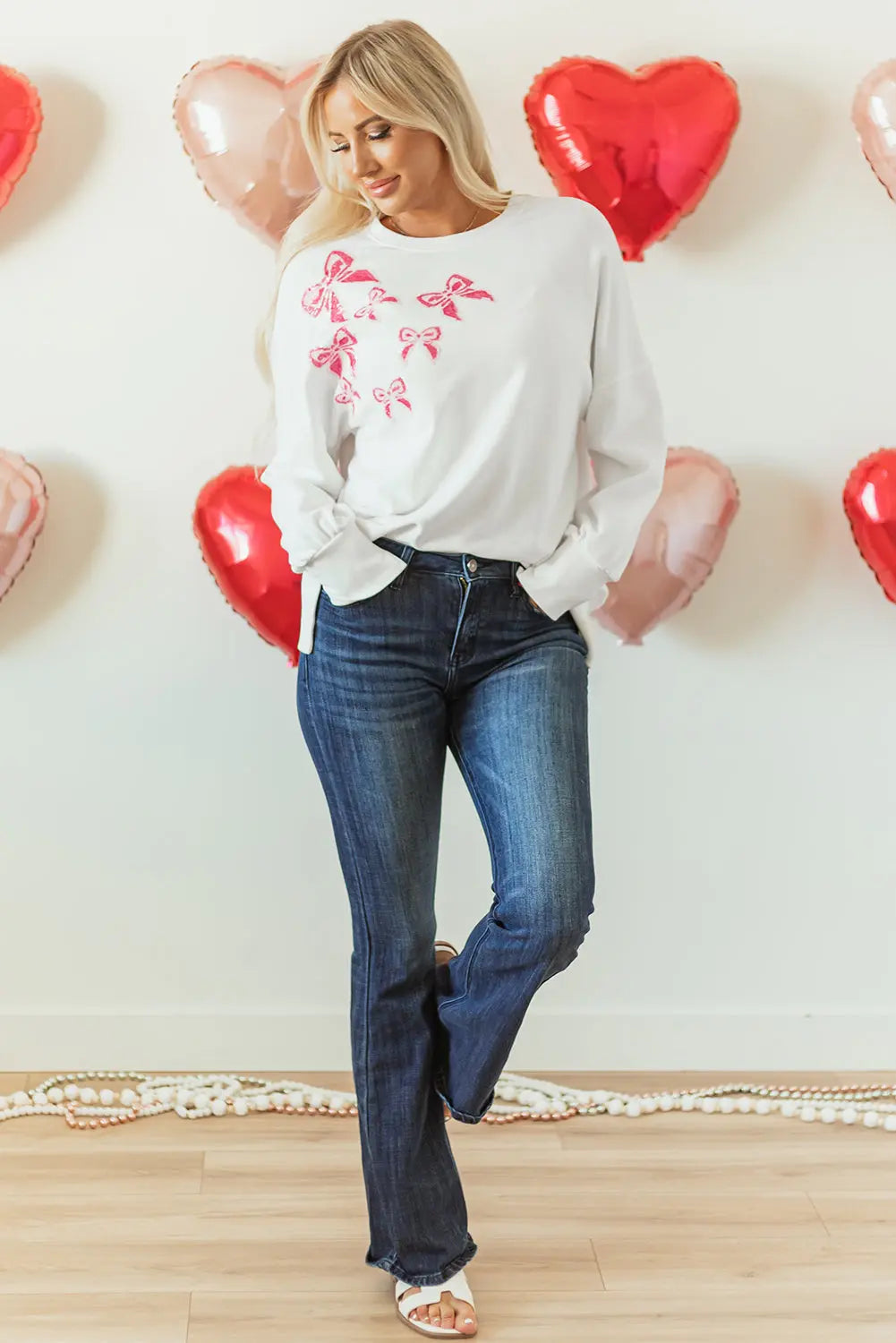 White Sequin Bowknot High Low Oversize Sweatshirt - eAura