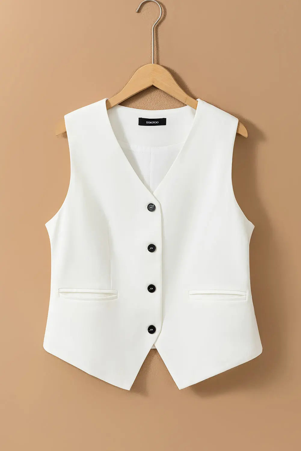 White Solid Colour Button up Waistcoat Beagle Boutique Fashion Outlet