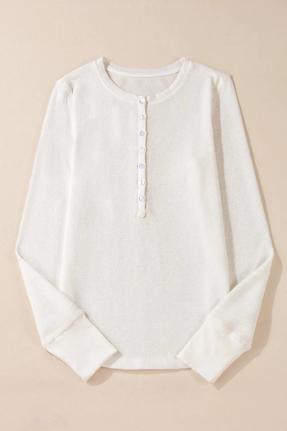 White Solid Colour Waffle Half Button Long Sleeve Top Beagle Boutique Fashion Outlet