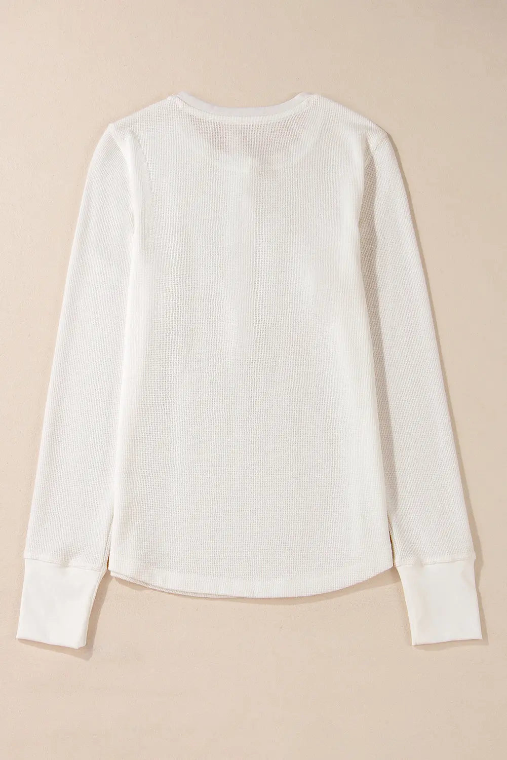 White Solid Colour Waffle Half Button Long Sleeve Top Beagle Boutique Fashion Outlet