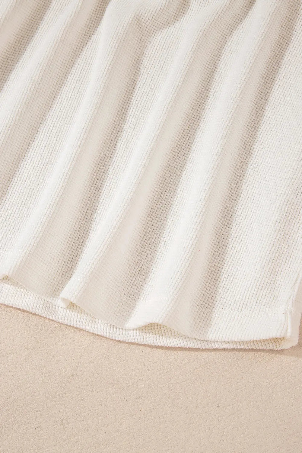 White Solid Colour Waffle Half Button Long Sleeve Top Beagle Boutique Fashion Outlet
