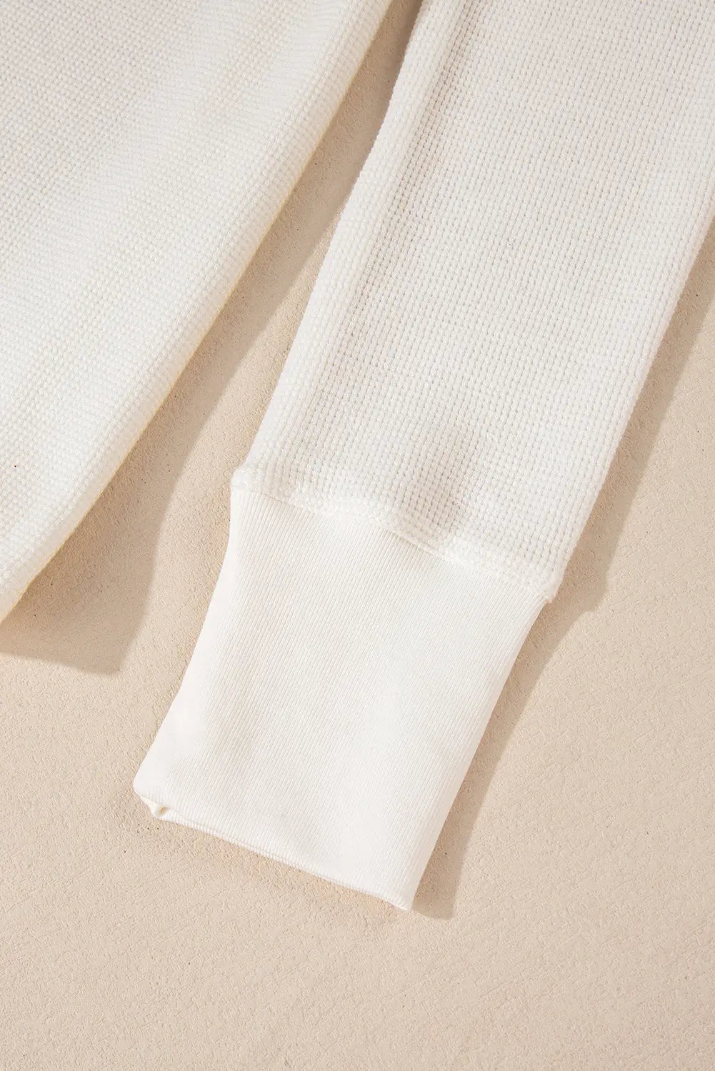 White Solid Colour Waffle Half Button Long Sleeve Top Beagle Boutique Fashion Outlet