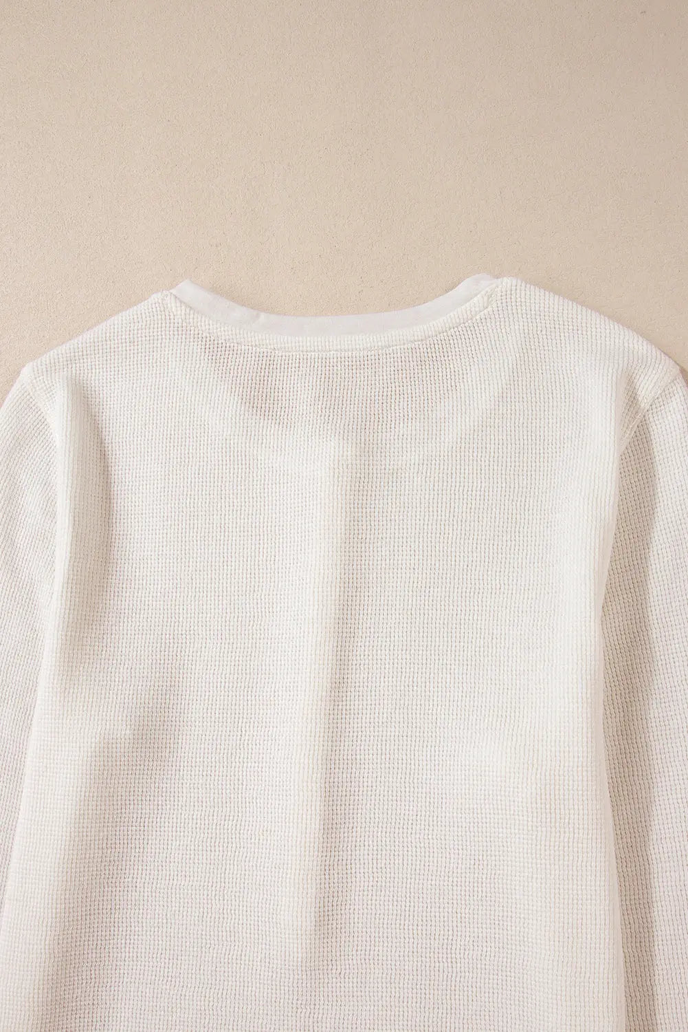 White Solid Colour Waffle Half Button Long Sleeve Top Beagle Boutique Fashion Outlet