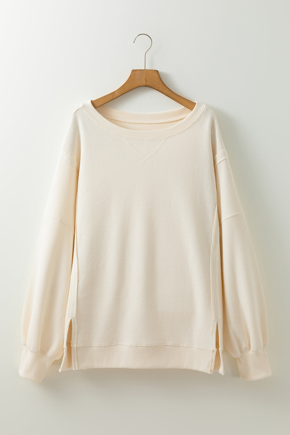 White Solid Colour Waffle Knit Drop Shoulder Plus Size Sweatshirt - eAura