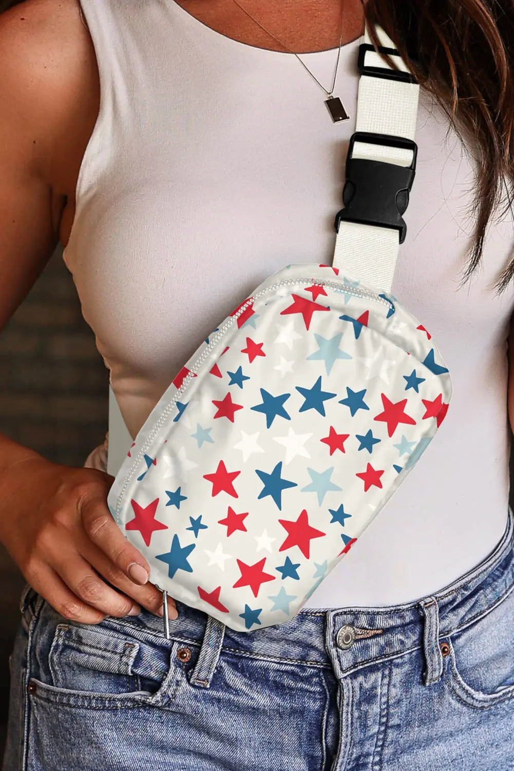 White Star Printed Buckle Strap Flag Day Crossbody Bag Beagle Boutique Fashion Outlet