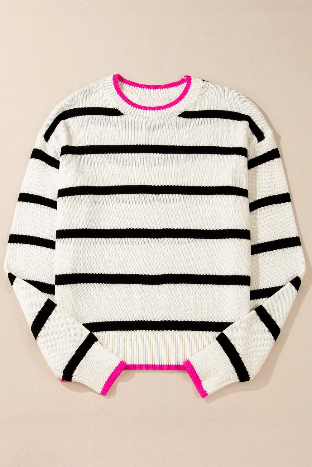 White Stripe Colour Contrast Drop Shoulder Crew Neck Sweater Beagle Boutique Fashion Outlet