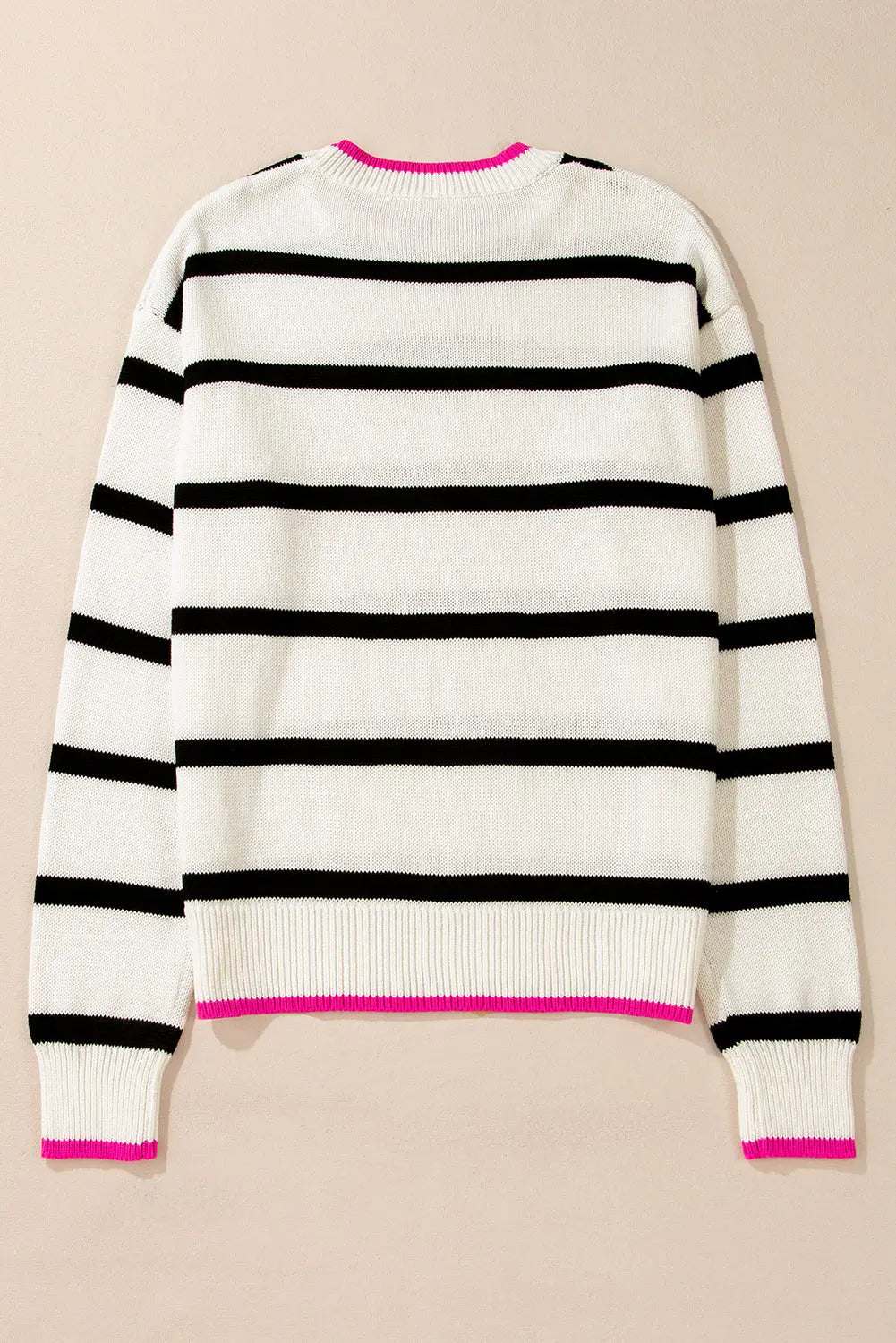White Stripe Colour Contrast Drop Shoulder Crew Neck Sweater Beagle Boutique Fashion Outlet