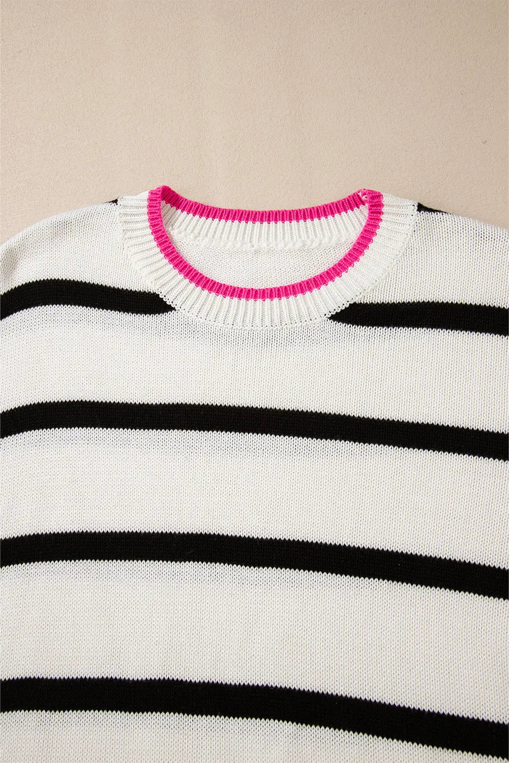 White Stripe Colour Contrast Drop Shoulder Crew Neck Sweater Beagle Boutique Fashion Outlet