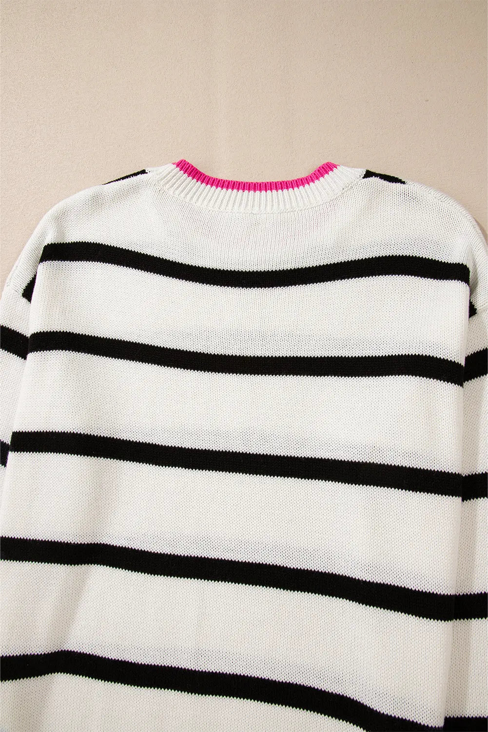 White Stripe Colour Contrast Drop Shoulder Crew Neck Sweater Beagle Boutique Fashion Outlet