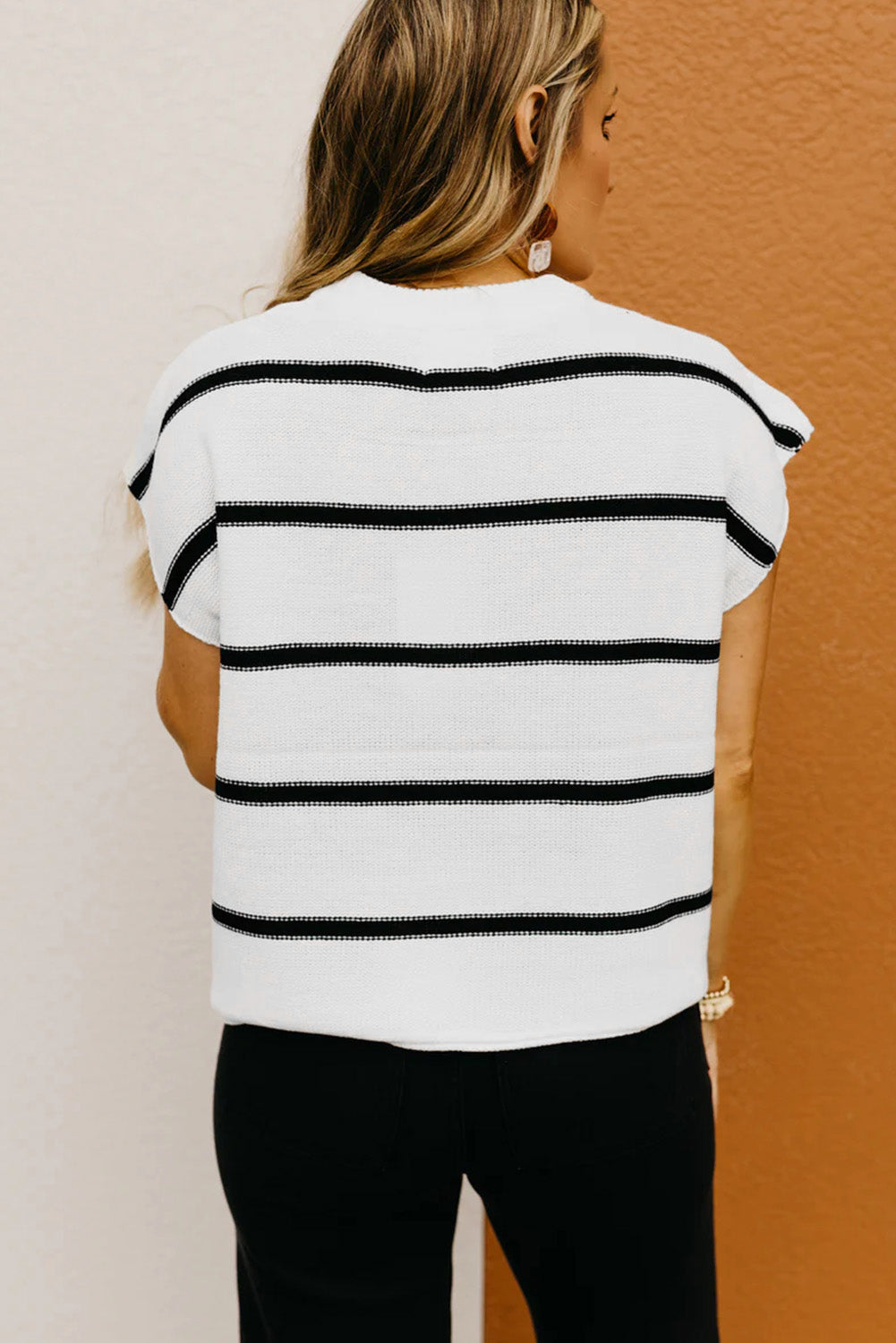 White Striped Batwing Sleeve Sweater Tee - eAura