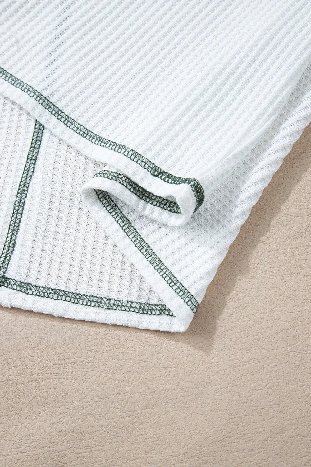 White Striped Patchwork Exposed Seam Waffle Knit Top - eAura