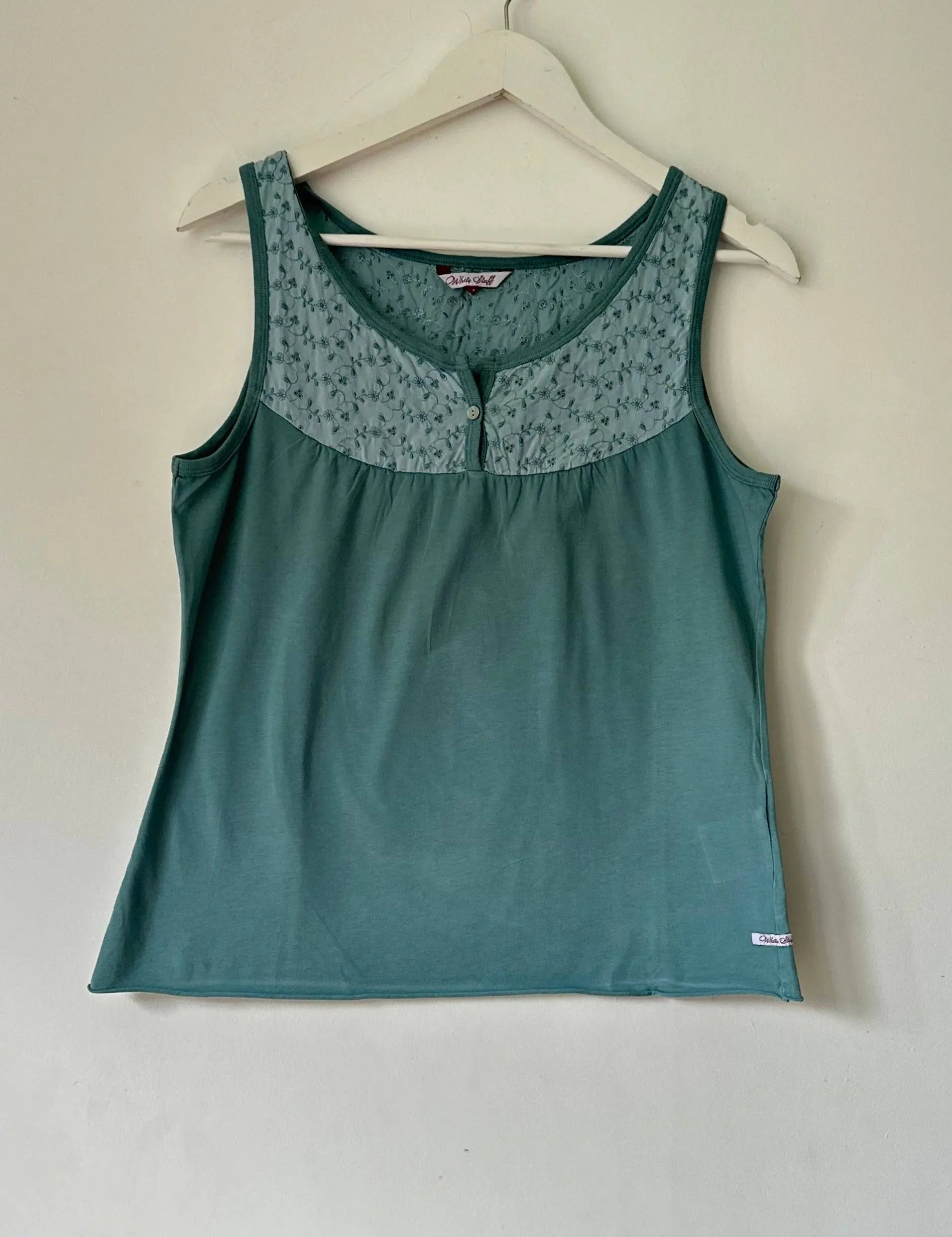 White Stuff Teal Cotton Sleeveless Vest Top Broderie Lace Sizes 8, 10, 12, 14 - BB Fashion Outlet