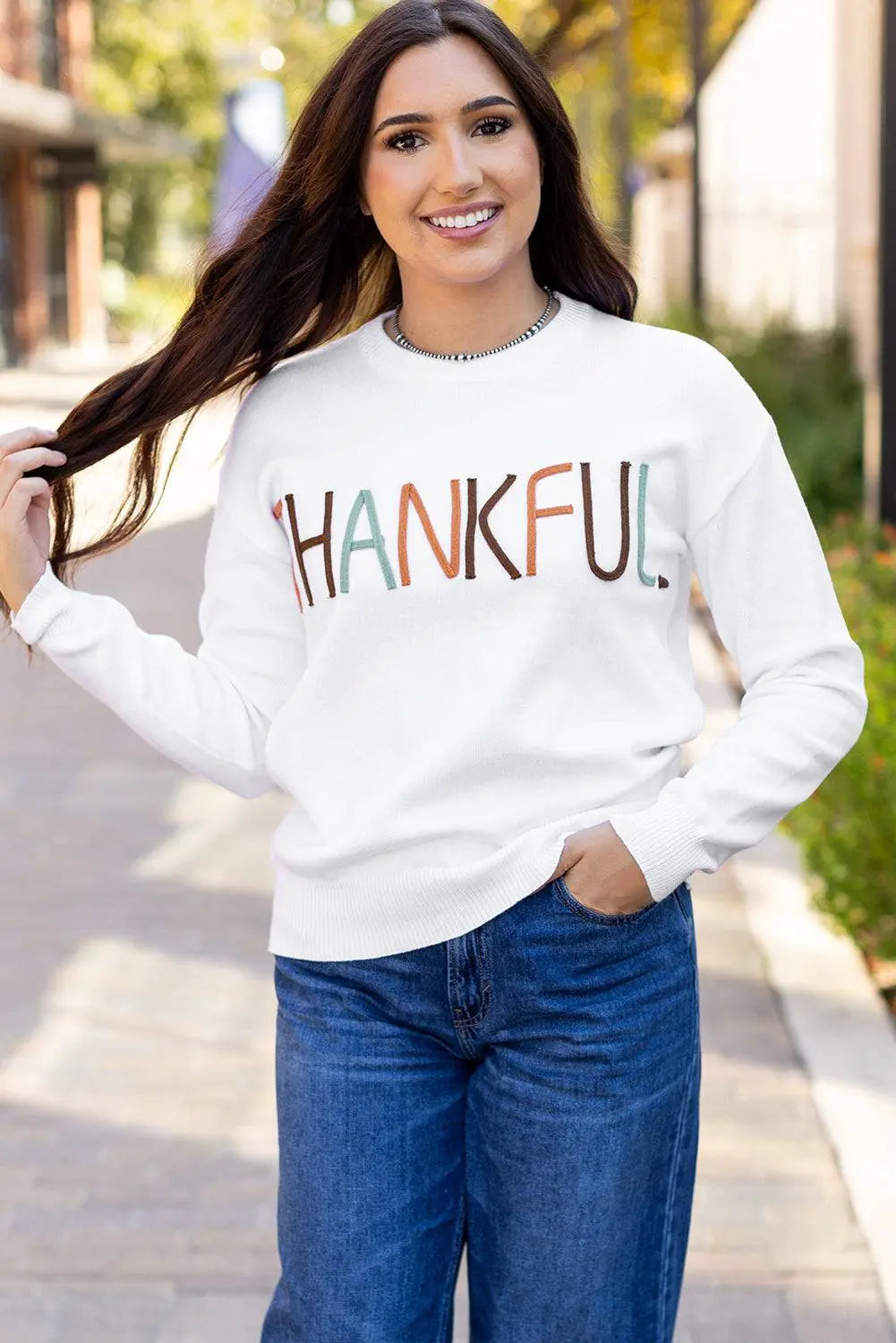 White Thankful Ivory Embroidered Sweater - BB Fashion Outlet