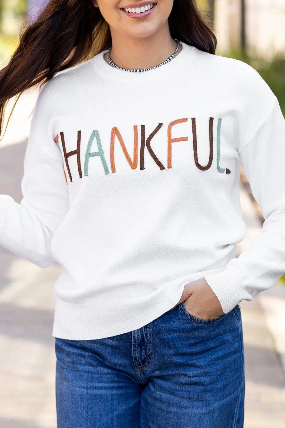 White Thankful Ivory Embroidered Sweater - BB Fashion Outlet