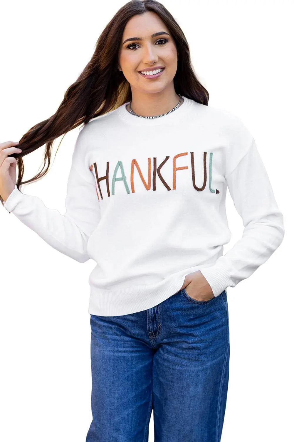 White Thankful Ivory Embroidered Sweater - BB Fashion Outlet