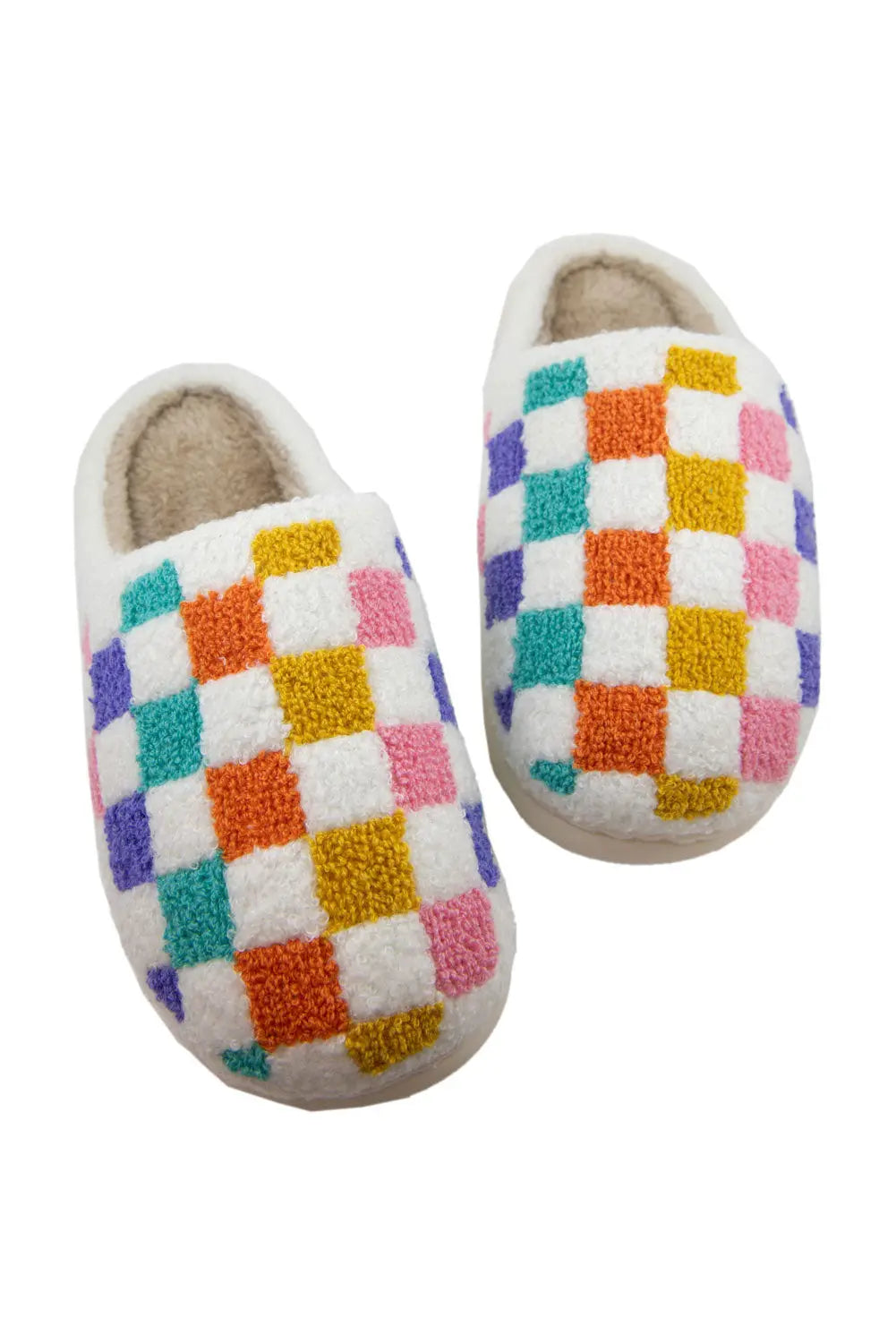 White Vibrant Checkered Plush Thermal Slippers Beagle Boutique Fashion Outlet