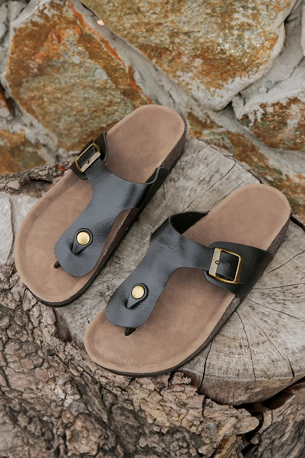 White Vintage Buckle PU Leather Thong Sandals Beagle Boutique Fashion Outlet